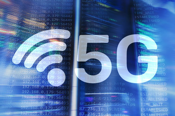 Wall Mural - 5g network, 5g internet connection concept in digital background. smart communication network concep