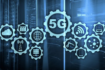 Wall Mural - 5g network, 5g internet connection concept in digital background. smart communication network concep