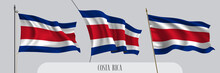 Set Of Costa Rica Waving Flag On Isolated Background Vector Illustration