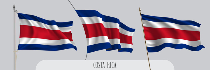 Poster - Set of Costa Rica waving flag on isolated background vector illustration