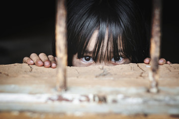 trafficking concept, human rights violations, children prison and prisoner concept,
