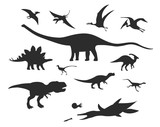 Fototapeta Dinusie - Vector Set Of Different Cute Cartoon Dinosaurs