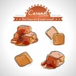 caramel Collection of sweetness with leaf. Vector illustration. Isolated	