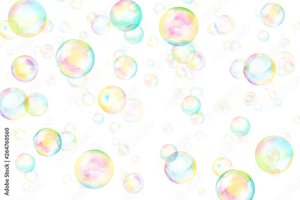 ランダムなシャボン玉の背景 水彩イラスト Soap Bubble Wall Mural Soap Bubb Keiko Takamatsu