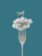 Wall Mural - airplane flies over the cloud on a fork