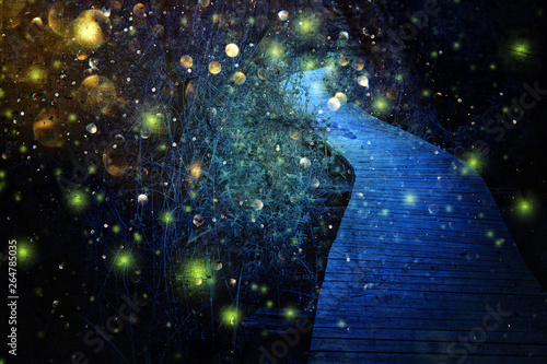 Abstract and magical image of Firefly flying in the night forest Poster Mural XXL