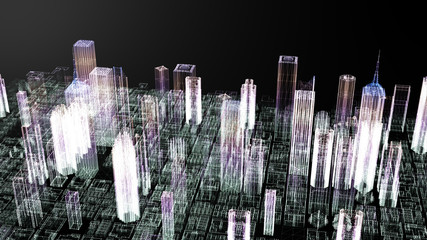 Wall Mural - Smart city, power digital technology for future smart cities and business cities concept, 3D rendering simulation building.