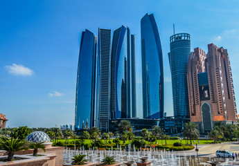 Etihad towers,a series of five tall buildings and hotel in Abu Dhabi Corniche , UAE