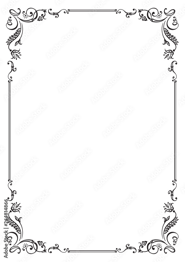 Calligraphic floral frame and page decoration. Vector illustration. Vector of decorative vertical element, border and frame. - obrazy, fototapety, plakaty 