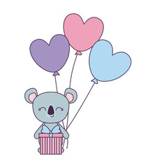 Sticker - cute koala with gift box and balloons helium