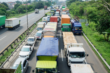 Traffic jam on a toll road