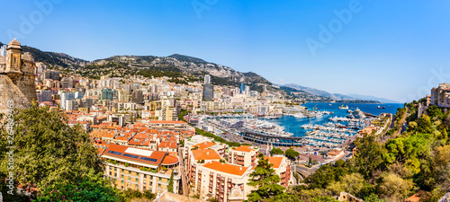 Fotomural Monaco skyline panoramic view of the Hercules port on the French riviera of Cote