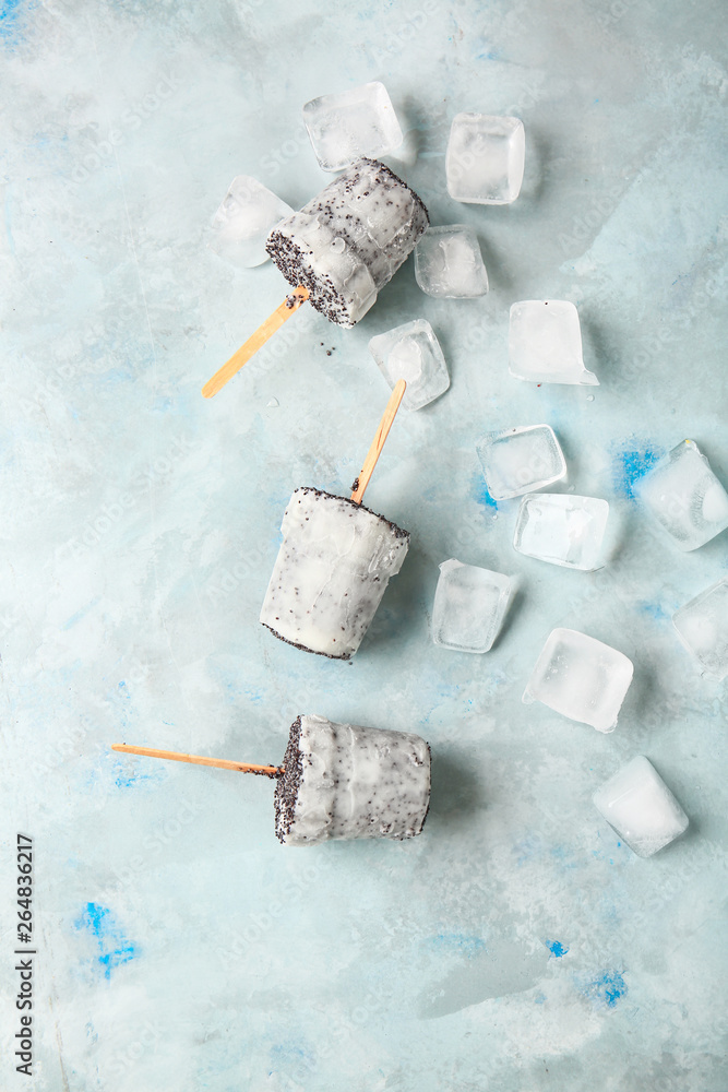 Tasty ice cream on light background