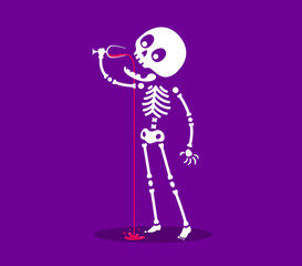 Wall Mural - funny skeleton is drinking a wine