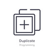duplicate outline icon. isolated line vector illustration from programming collection. editable thin stroke duplicate icon on white background