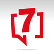 Number seven 7 red speech brackets isolated logo icon sticker element