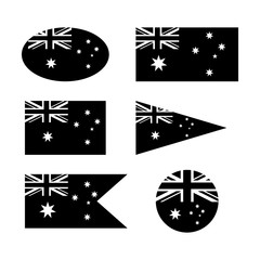 Australian flag set, black isolated on white background, vector illustration.