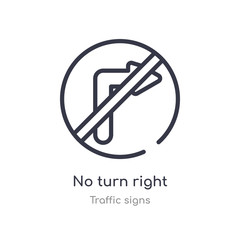 no turn right outline icon. isolated line vector illustration from traffic signs collection. editable thin stroke no turn right icon on white background