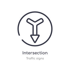 intersection outline icon. isolated line vector illustration from traffic signs collection. editable thin stroke intersection icon on white background