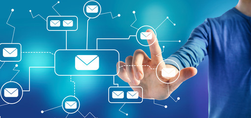 Emails with a man on a blue background