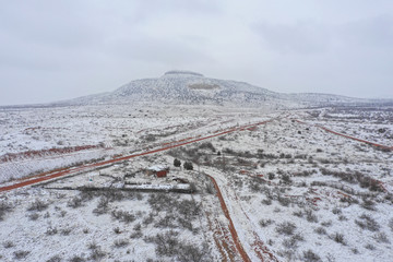 Wall Mural - Aerial winter New Mexico USA snow season aerial drone view