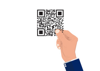businessman' hand holding qr code vector illustration