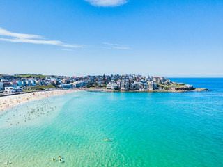 Canvas Print - An aerial view of Bondi Beach in Sydney, Australia with blue water