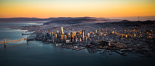 San Francisco Downtown Skyline Aerial View At Sunset, California, CA