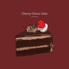 Wall Mural - Chocolate cherry cake, hand draw sketch vector.