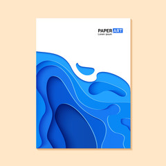 Wall Mural - abstract blue flyer in cut paper style. cutout sea wave template for for save the earth posters, eco