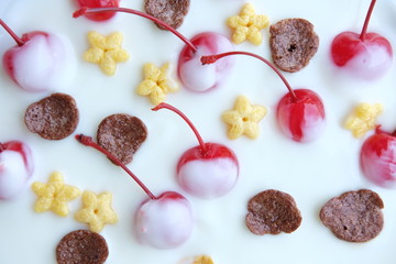 Sticker - Healthy yogurt with cereal and muesli background