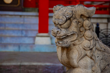 Statue guardian dog at Kanda shrine in Tokyo