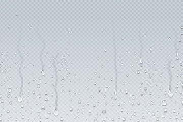 water drops background. shower steam condensation drips on transparent glass, rain drops on window. 
