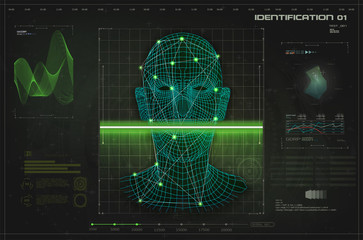 Aufkleber - Concept of face scanning, radar screen searching. Futuristic biometric identification or recognition system of person. Face ID. Vector