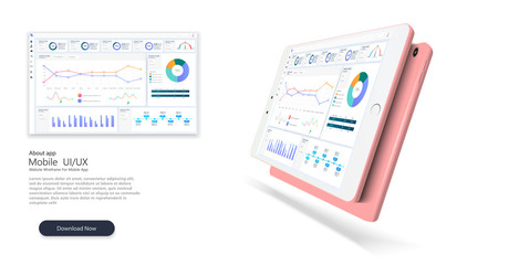 Fototapete - Web site template. Infographic dashboard template with flat design graphs and charts. Processing and analysis of data. Financial growth.Success business symbol. Business dashboard. Financial diagram
