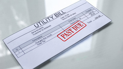 utility bill past due, seal stamped on document, payment for services, charges