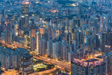 Fototapeta Koty - Night scene of aerial view of Hong Kong City