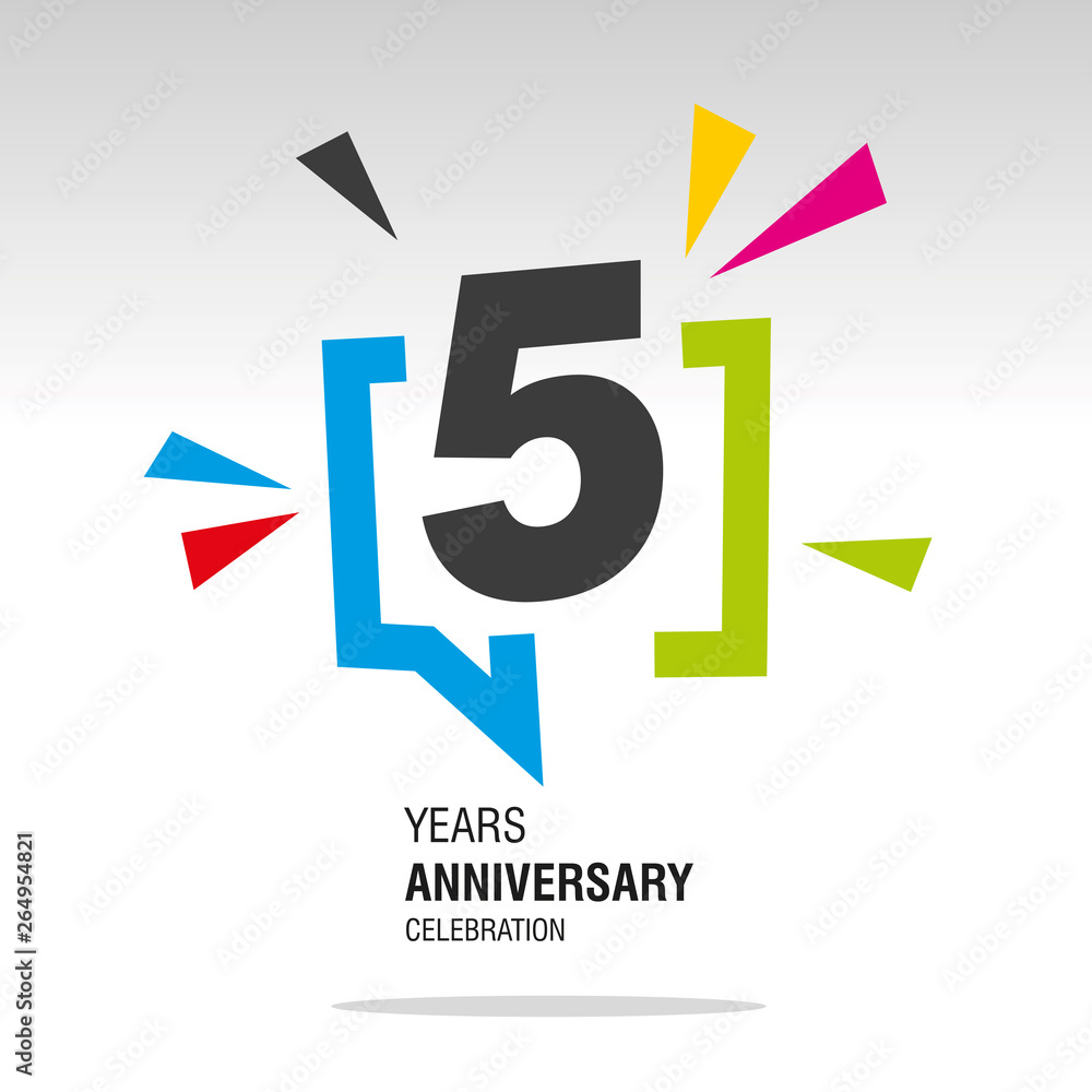 5 Years Anniversary colorful white modern logo icon banner holiday illustration - obrazy, fototapety, plakaty 