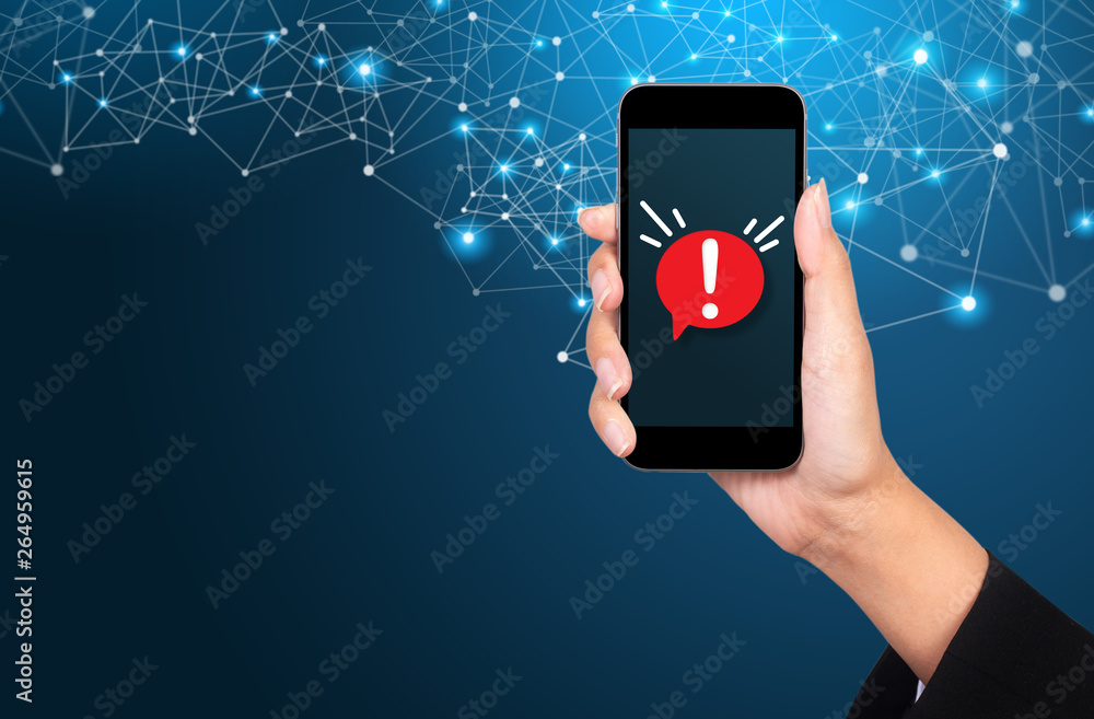 Concept of malware notification or error in mobile phone - obrazy, fototapety, plakaty 