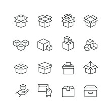 Boxes Related Icons: Thin Vector Icon Set, Black And White Kit
