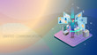 modern isometric design style conceptual composition Unified Communications metaphor