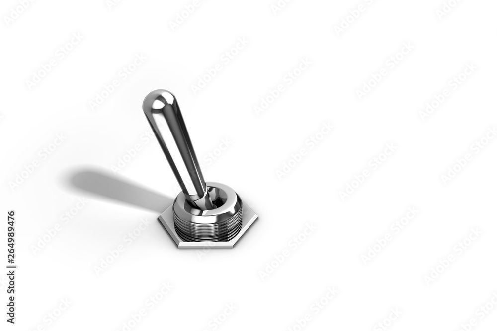 3D Illustrated Chrome Toggle Switch Isolated on a Bright White Background - obrazy, fototapety, plakaty 