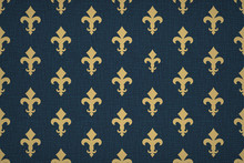 Vintage Luxury Fleur-de-lis Seamless Royal Background. France Historic  Ornamental Pattern With Heraldic Symbol Fleur-de-lis. Blue And Gold Style Immaculate Virgin Symbolics. Vector Illustration