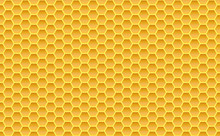 Gold Honey Hexagonal Cells Seamless Texture. Mosaic Or Speaker Fabric Shape Pattern. Golden Honeyed Comb Grid Texture And Geometric Hive Hexagonal Honeycombs. Vector Illustration