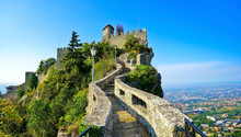 View Of The Guaita Fortress Located On The Peak Of Monte Titano In San Marino. 