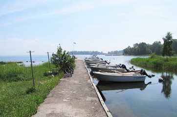 Naklejka na meble Summer in Sweden at wharf and sea