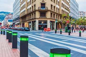 Wall Mural - Modern traffic lights posts on pedestrian crossing