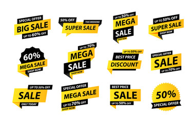 sale tags collection. special offer, big sale, discount, best price, mega sale banner set. shop or o