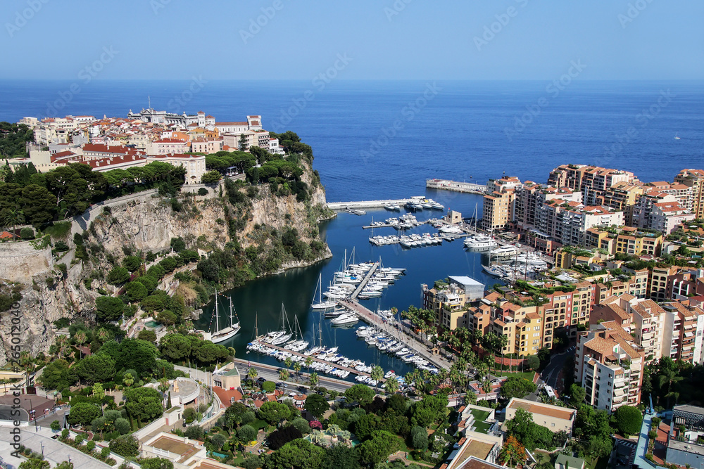 Obraz na płótnie View of Monaco City and Fontvieille with boat marina in Monaco. w salonie