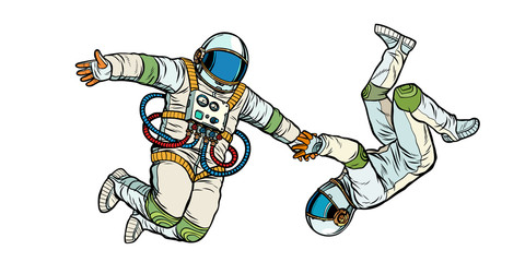 Wall Mural - a couple in love, astronauts holding hands